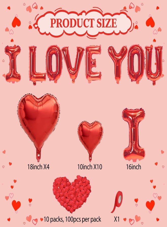 Froova I Love You Balloons Valentines Day Balloons Red Heart Love Foil Mylar Balloon 1000 Pcs Rose Petals for Wedding Anniversary Engagement Valentine Day Romantic Decorations Special Night Party - Image 2